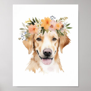 Boho Gult Labrador Hund Flower Krona Watercolor Poster