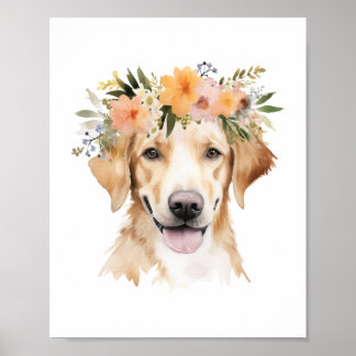 Boho Gult Labrador Hund Flower Krona Watercolor Poster
