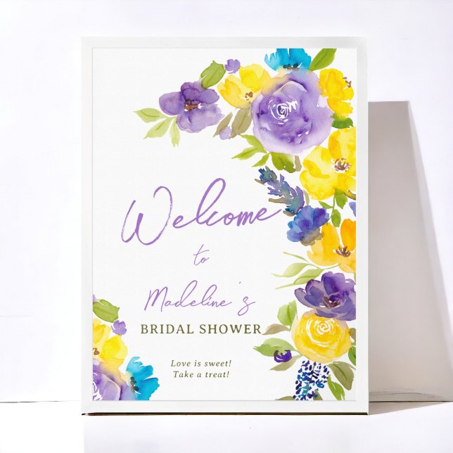 Boho gult lavender blommigt möhippa välkommen poster (Boho yellow lavender floral bridal shower welcome poster)