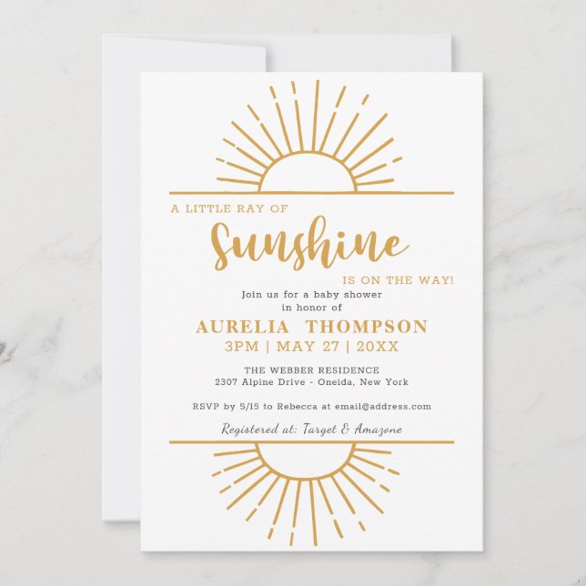 Boho Gult Little Ray Sunshine on Way Baby Shower Inbjudningar (Framsida)