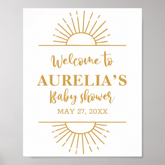 Boho Gult Little Ray Sunshine on Way Baby Shower Poster (Framsidan)