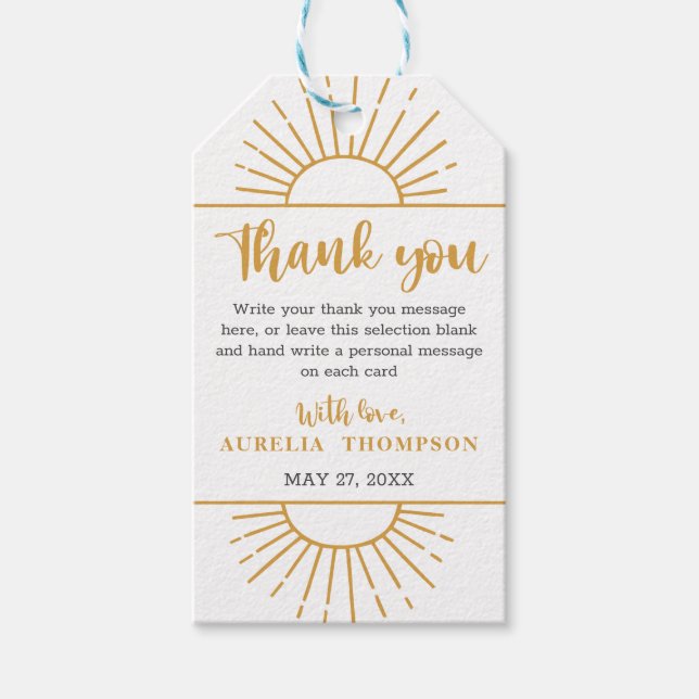 Boho Gult Little Ray Sunshine on Way Baby Shower Presentetikett (Framsidan)