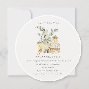 Boho Gult Nursery Foliage Baby Shower Inbjudan