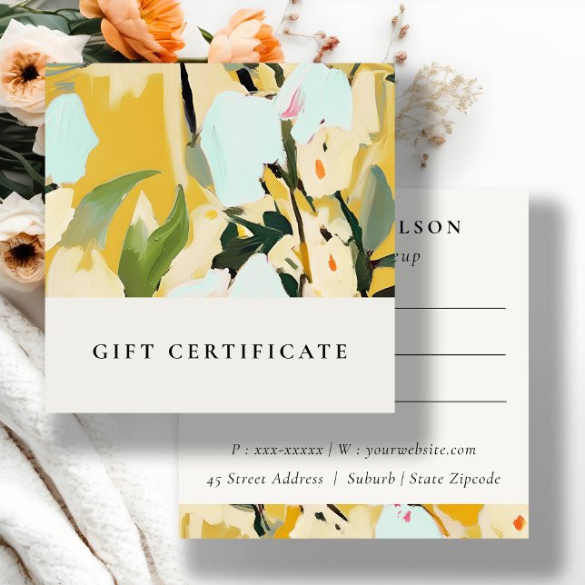 Boho Gult Ochre Pawarsent Blommigt Gift-certifikat Fyrkantigt Visitkort (Skapare uppladdad)