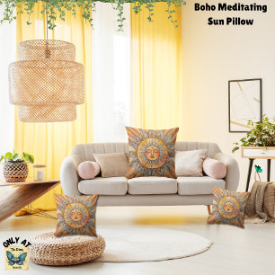 Boho Gult Orange Amber Meditating Sol Kudde