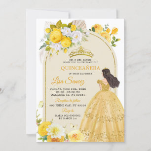 Boho Gult Princess Mis Quince Anos-inbjudan Inbjudningar