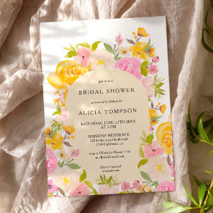 Boho Gult rosa blommigt Arch chic möhippa Inbjudningar