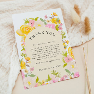 Boho gult rosa blommigt rustic Bröllop Tack Kort