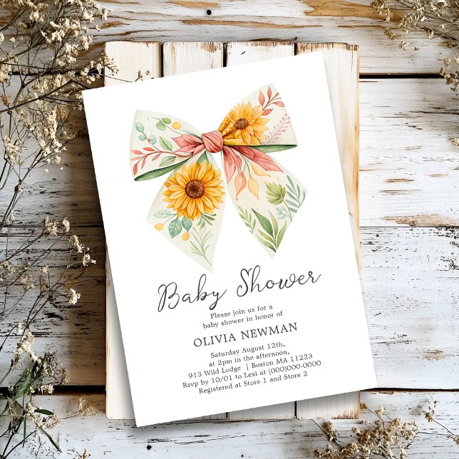 Boho Gult Solrosblomma Bow Baby Shower-inbjudan Inbjudningar (Skapare uppladdad)