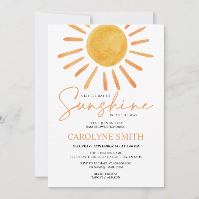 Boho Gult Sunshine Watercolor Baby Shower Inbjudningar (Framsida)