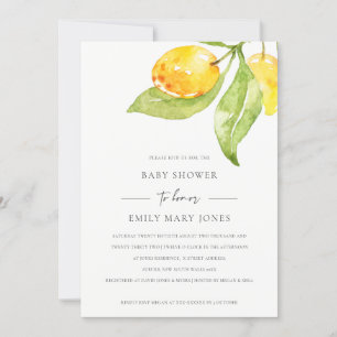 BOHO GULT WATERCOLOR FOLIAGE OLIVE BABY SHOWER INBJUDNINGAR
