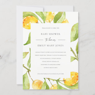 BOHO GULT WATERCOLOR FOLIAGE OLIVE BABY SHOWER INBJUDNINGAR
