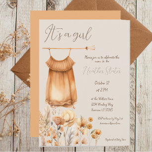 Boho Gult WildblommGirl Baby Shower Inbjudningar