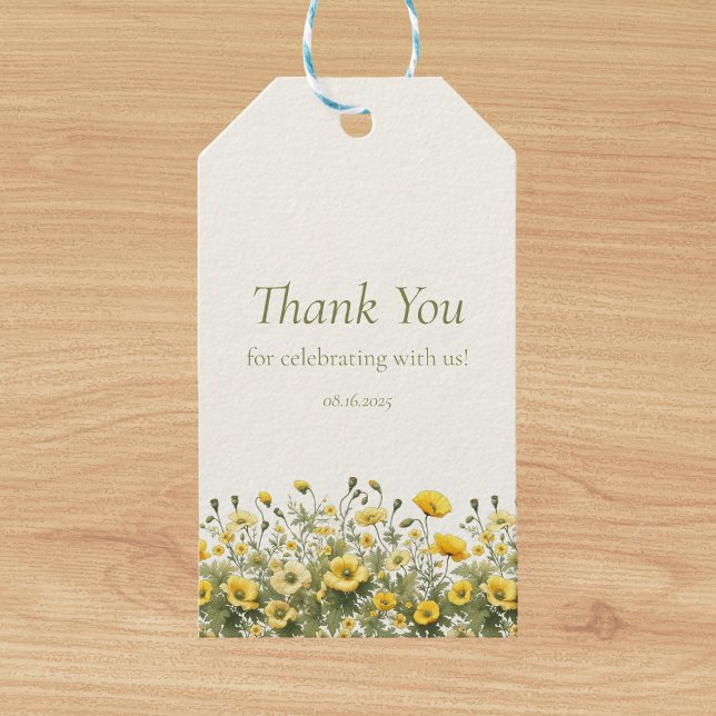 Boho Gult Wildblommor, Olive Anpassningsbar Tack Presentetikett (Skapare uppladdad)