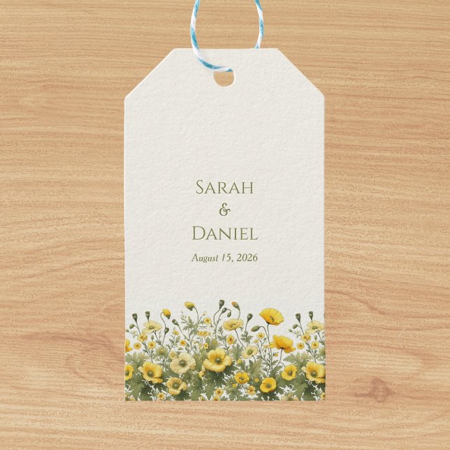 Boho Gult Wildblommor, Olive Custom Names Presentetikett (Skapare uppladdad)