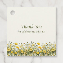 Boho Gult Wildblommor, Olive Tack Bröllop Gåvor Etiketter