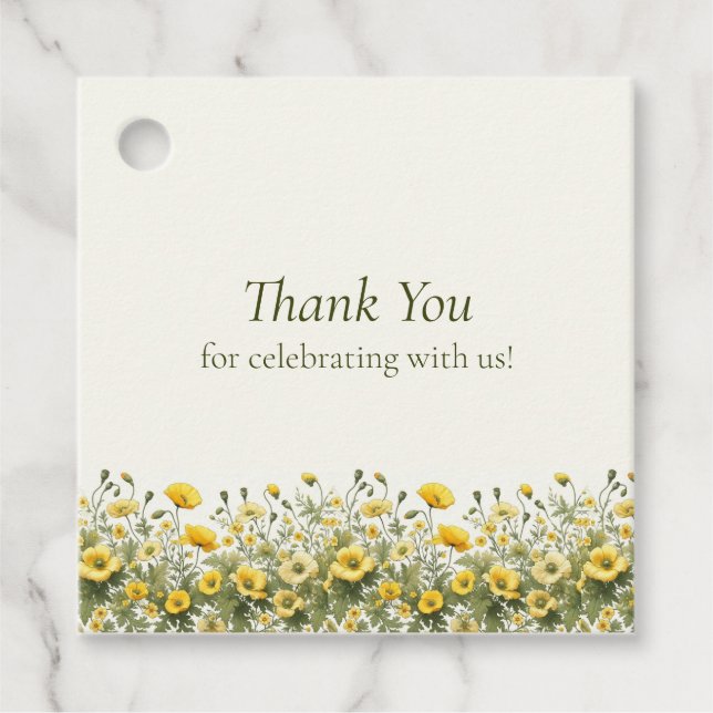 Boho Gult Wildblommor, Olive Tack Bröllop Gåvor Etiketter (Framsida)