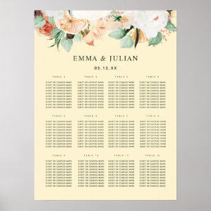 Boho-Gulten Bloom Bröllop-sätesdiagram Poster