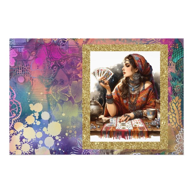 *~* Boho Gypsy Woman Psychic Card Reader A100 Fototryck (Framsidan)