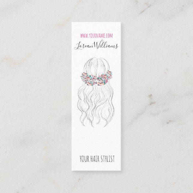 Boho Hair Bröllop Hairdresser Blommigt Romantic Mini Visitkort (Framsida)