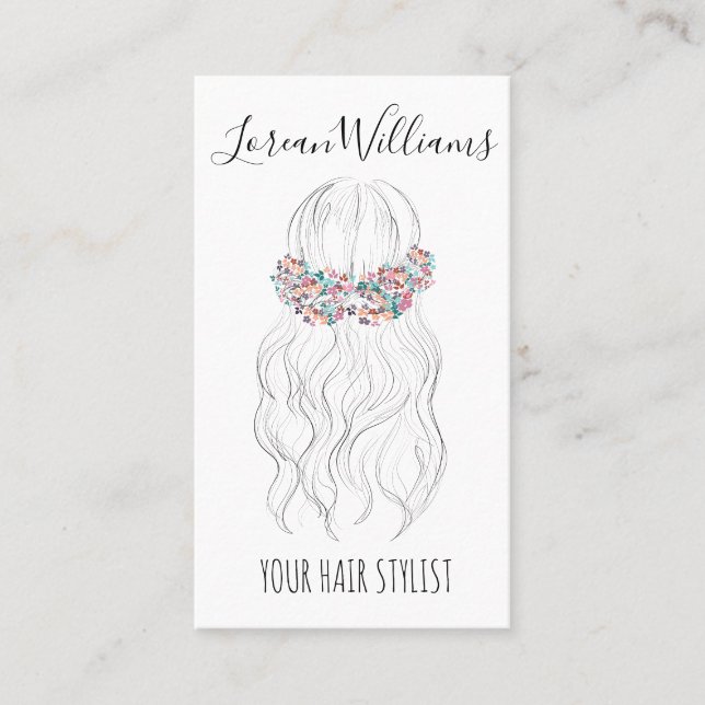 Boho Hair Bröllop Hairdresser Blommigt Romantic QR Visitkort (Framsida)