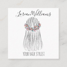 Boho Hair Stylist Flower Krona Bröllop Hairstyle Fyrkantigt Visitkort