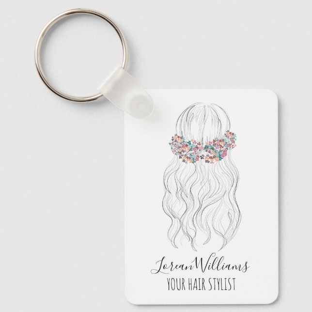 Boho Hair Wedding Hairdresser Floral Romantic QR Nyckelring (Framsida)