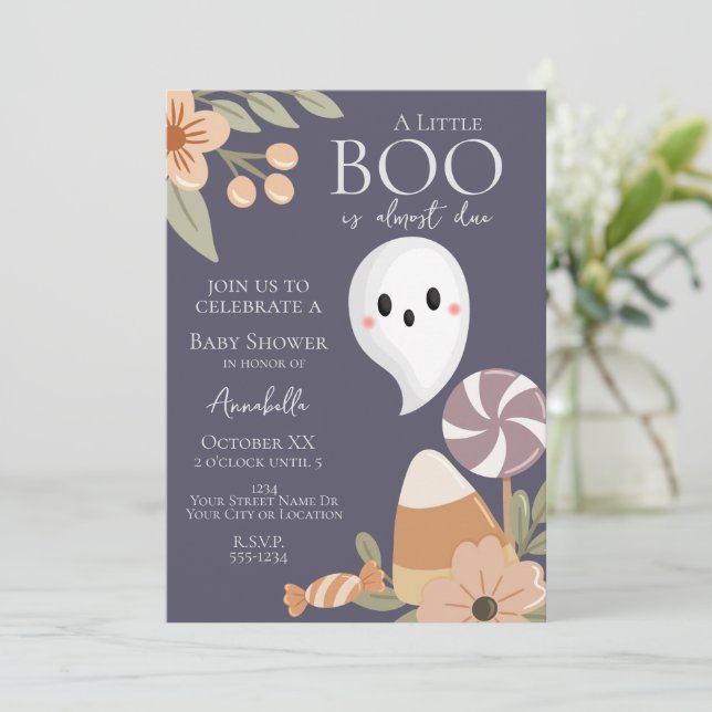 Boho Halloween Baby Shower-inbjudan - Cute Ghost Inbjudningar (Stående Fram)