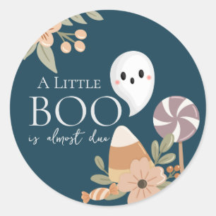 Boho Halloween Baby Shower Söt Spöke Mörk Teal Runt Klistermärke