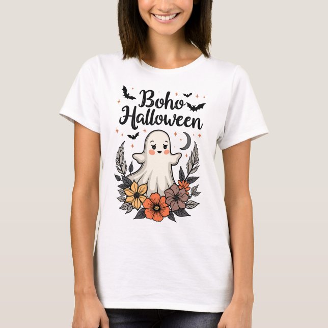 Boho Halloween Cute Ghost T Shirt (Framsida)