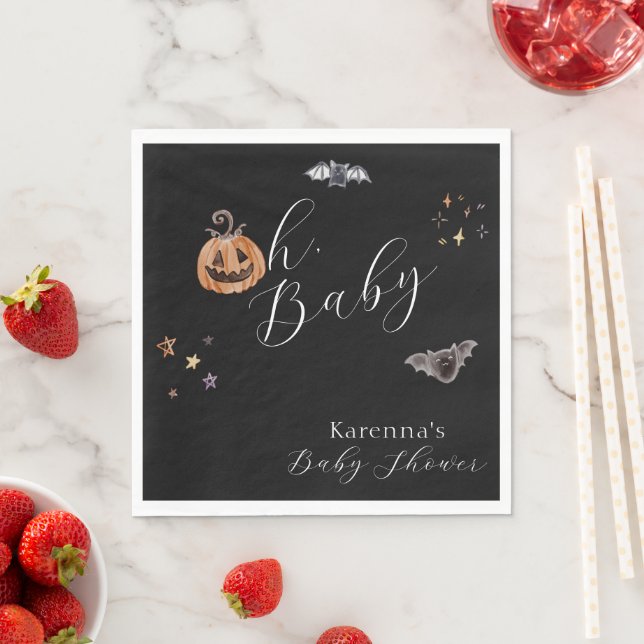 Boho Halloween Könsneutral Oh Baby Shower Pappersservett (Insitu)