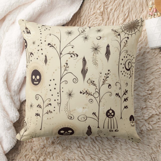 Boho Halloween Masks & Botanical Swirls Mönster Kudde (Filt)