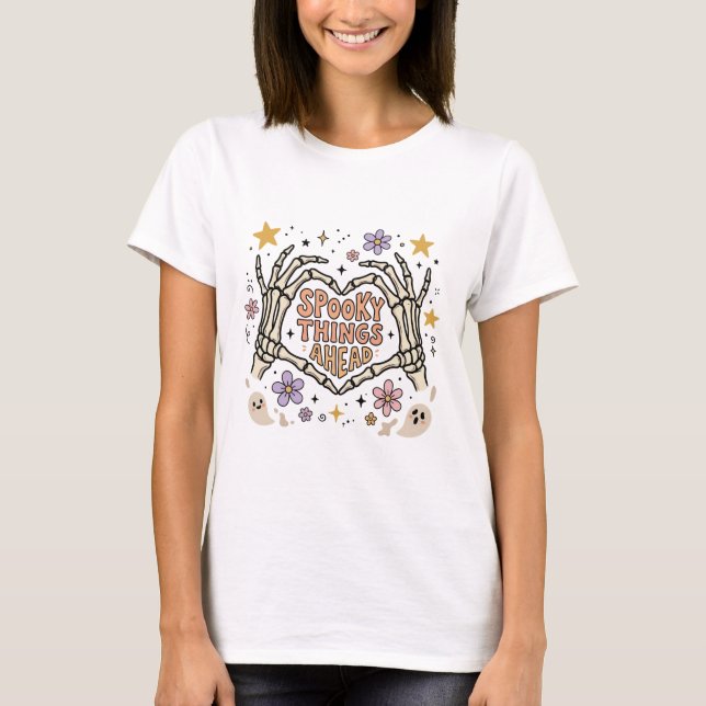 Boho Halloween skelett hand T Shirt (Framsida)