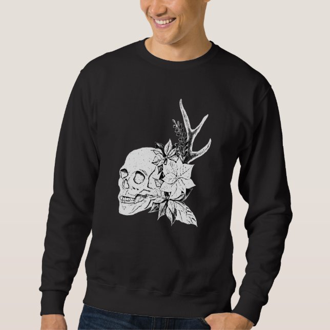 Boho Halloween Skull Flowers Occult Mörk Art Goth Lång Ärmad Tröja (Framsida)