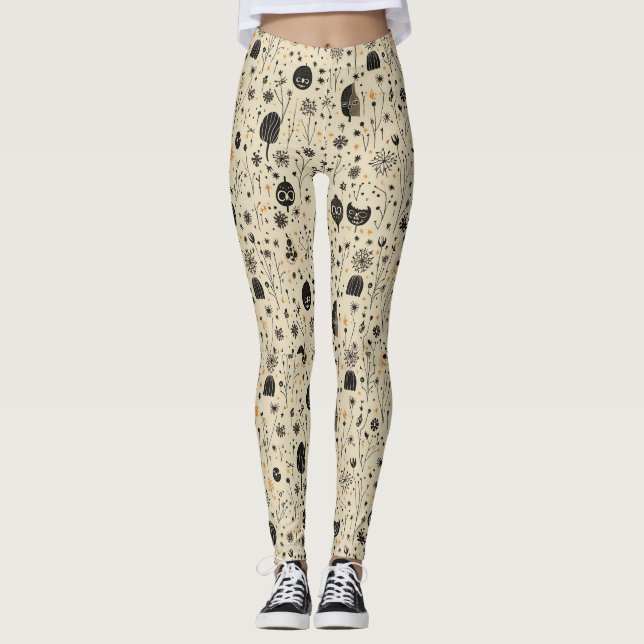 Boho Halloween Sömlöst Mönster Leggings (Framsida)