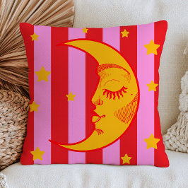 BOHO Halvmåne Ansikte Röd & Rosa Randig Kudde