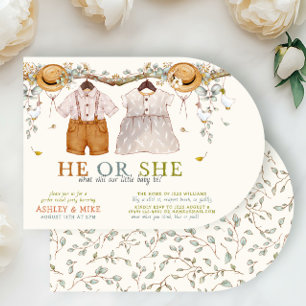 Boho Han eller hon Clothing Neutralt Gender Reveal Inbjudningar