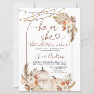 Boho Han eller hon Pumpkin Fall Gender Reveal Inbjudningar