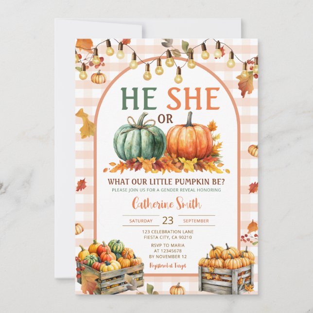 Boho Han eller hon Pumpkin Gender Reveal hösten Inbjudningar (Framsida)