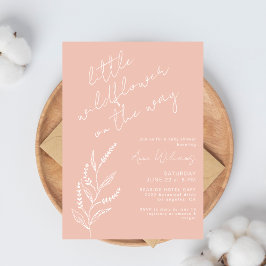 Boho Hand-drawn Wildflower Blush Pink Baby Shower Inbjudningar
