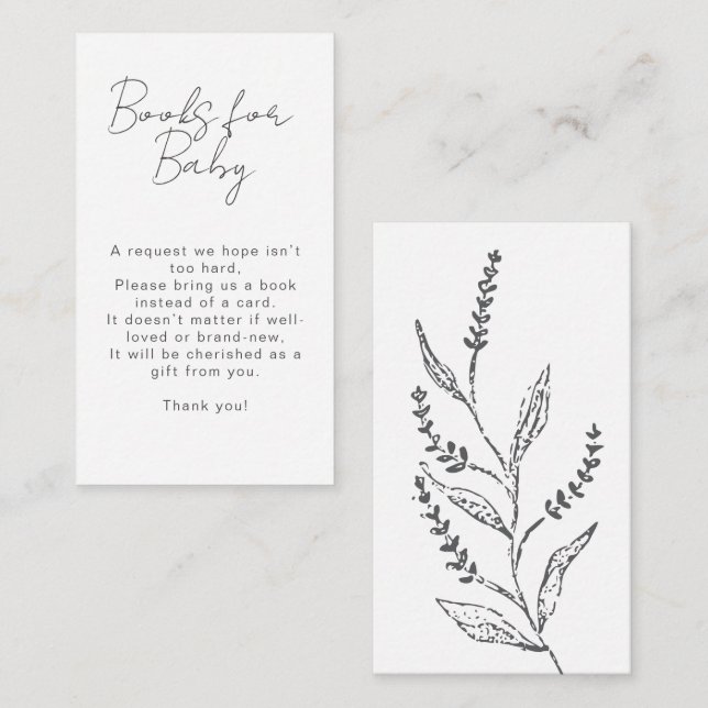 Boho Hand-drawn Wildflower Books For Baby Shower Tilläggskort (Fram/baksida)