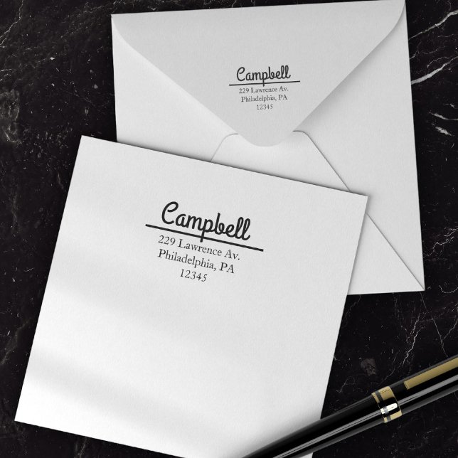 Boho Hand Lettering Returadress Försändelse Självfärgande Stämpel (Simple Return Address Calligraphy Professional Self-inking Stamp)