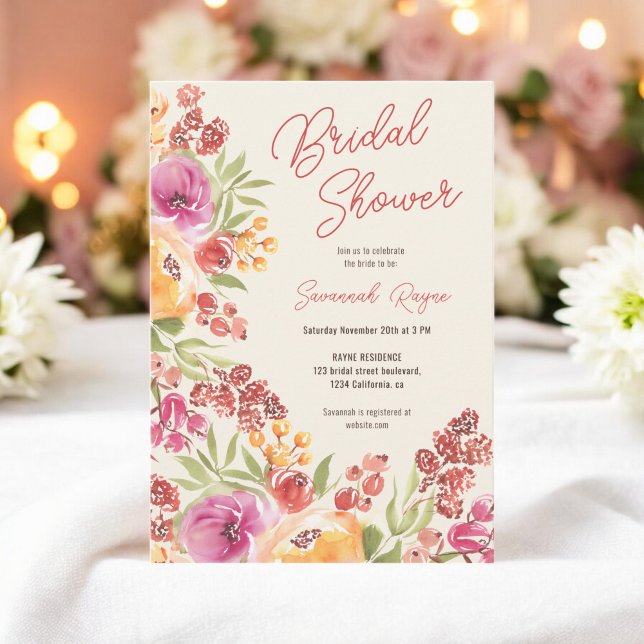 Boho Hand-Payed Watercolor Blommigt Möhippa Inbjudningar (Boho Hand-Painted Watercolor Floral Bridal Shower Invitation)