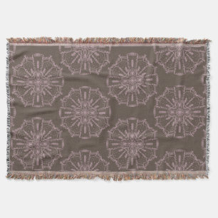 Boho Hand plockade Mandala  Rosa Brown Mönster Filt