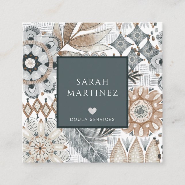 Boho Hand plockade Shapes Doula Birth Services Fyrkantigt Visitkort (Framsida)