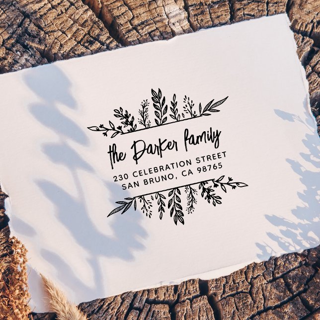 Boho Handdragen Löv Ram Stollig Returadress Självfärgande Stämpel (Stamp Mockup)