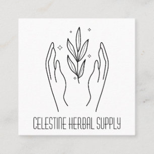 Boho Händer & Herb Löv Organic Shop Logotyp Fyrkantigt Visitkort