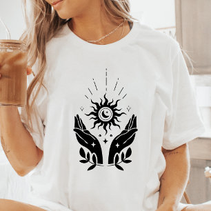 Boho Händer Sol och Måne Celestial T Shirt