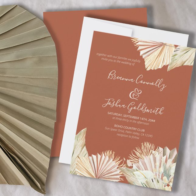 Boho Handflatan Airy Torkade Foliage Terracotta Br Inbjudningar (Skapare uppladdad)