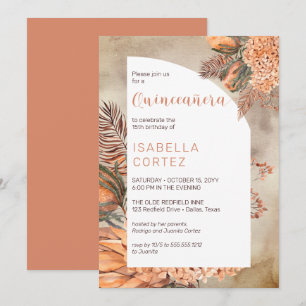 Boho Handflatan Lämnar Hydrangea Blooms 15th Quinc Inbjudningar